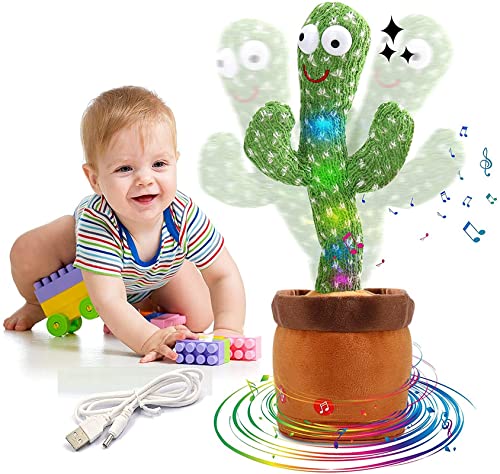Mimicry Toy Cactus with Lights and Music - Repeat and Record Whatever You say, Wiggles with Music - Interactive Rechargeable Toy for Kids