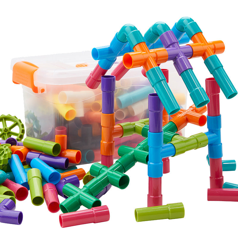 Children's Pipe Building Block Toys Assembled and Inserted Educational Plastic Water Pipe Baby 3-Year-Old Kindergarten Interactive DIY Toys