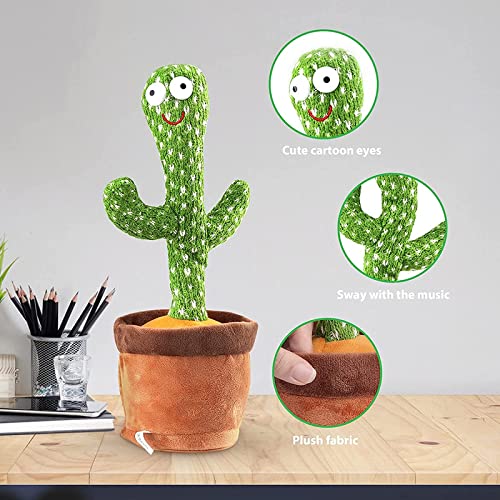 Mimicry Toy Cactus with Lights and Music - Repeat and Record Whatever You say, Wiggles with Music - Interactive Rechargeable Toy for Kids