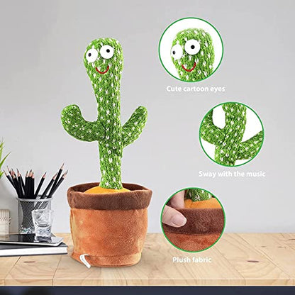 Mimicry Toy Cactus with Lights and Music - Repeat and Record Whatever You say, Wiggles with Music - Interactive Rechargeable Toy for Kids