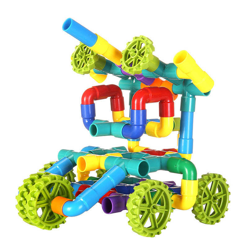 Children's Pipe Building Block Toys Assembled and Inserted Educational Plastic Water Pipe Baby 3-Year-Old Kindergarten Interactive DIY Toys