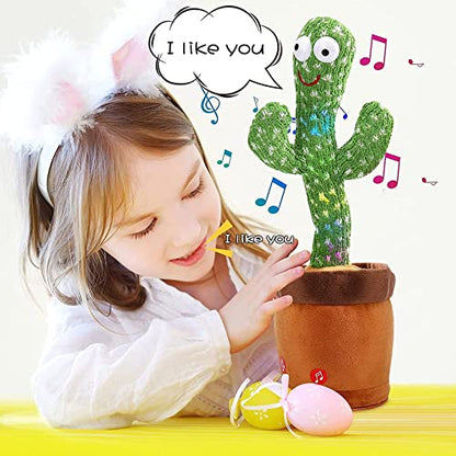Mimicry Toy Cactus with Lights and Music - Repeat and Record Whatever You say, Wiggles with Music - Interactive Rechargeable Toy for Kids