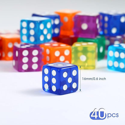 40 Pieces 16mm Polyhedral Dice 6-Sided Dice Set for Math Learning, Casino, Games, Party Favor and Gifts, 8 Colors