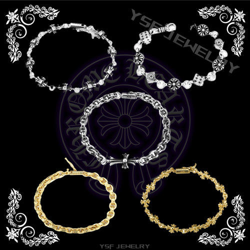 CH Retro Couple Bracelet Cross Dice Bracelet Full Rhinestones Ins Trendy Hip Hop Style Rhinestone Inlaid